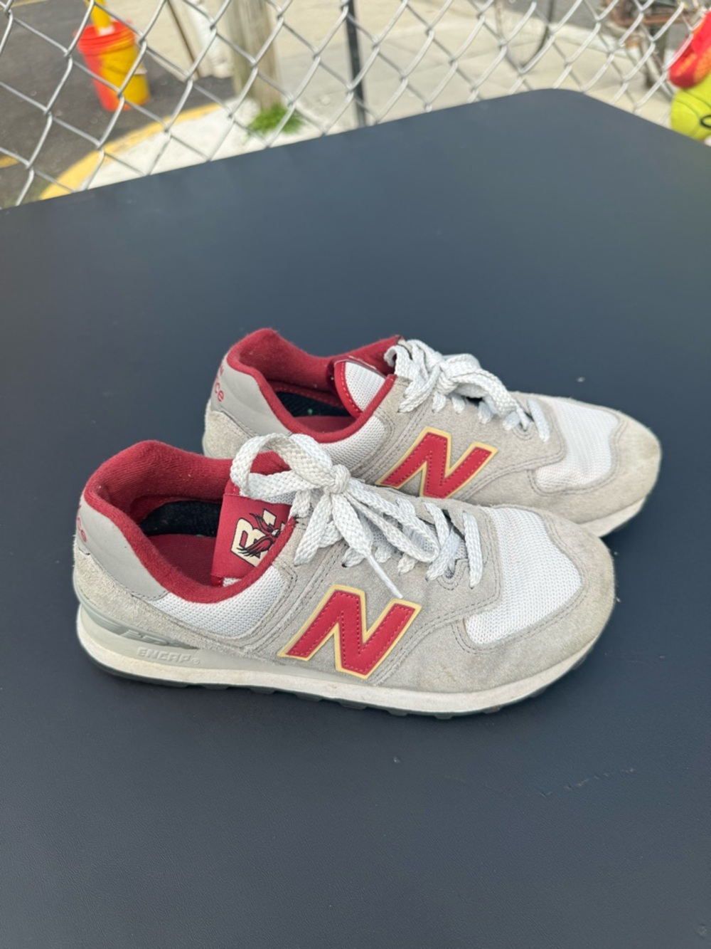 New Balance Boston College Gray Sneakers with Red & Yellow Accents
